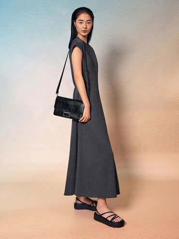 Liv Croc-Effect Grommet Chain-Handle Shoulder Bag_Noir