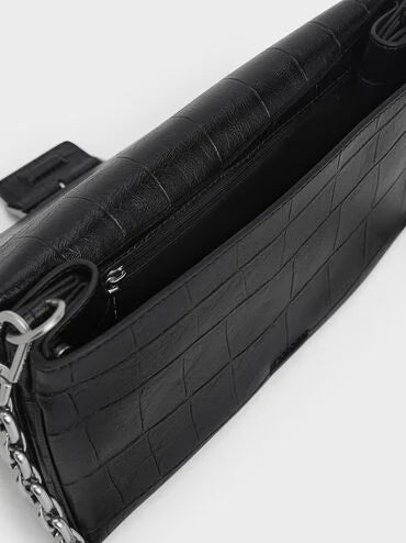 Liv Croc-Effect Grommet Chain-Handle Shoulder Bag_Noir