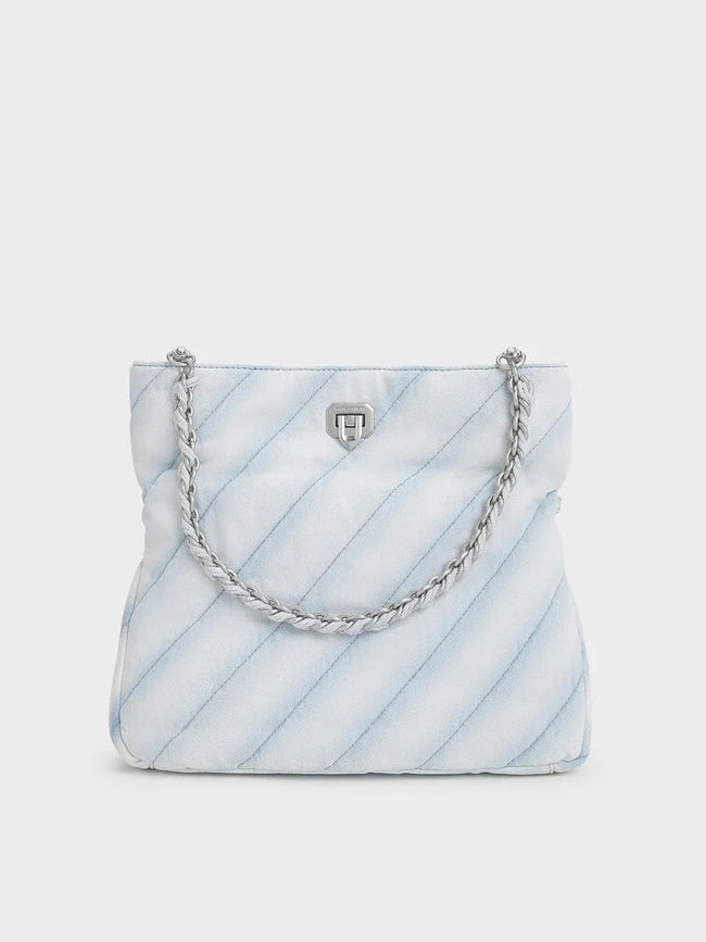 CHARLES & KEITH Women Fawn Denim Panelled Chain-Handle Shoulder Bag_Light Washed Denim