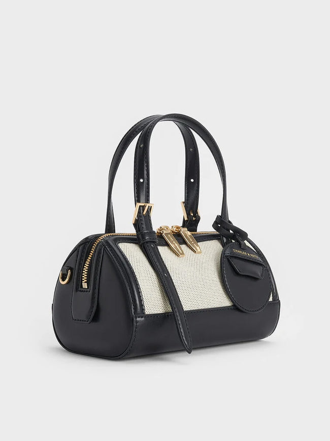 CHARLES & KEITH Women Enola Canvas Bowling Bag_Black