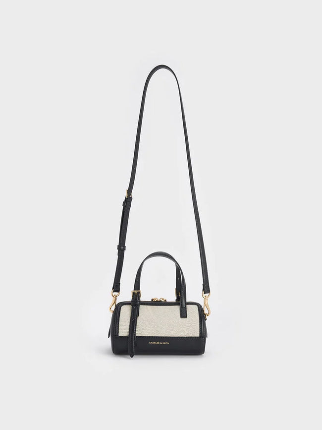 CHARLES & KEITH Women Enola Canvas Bowling Bag_Black