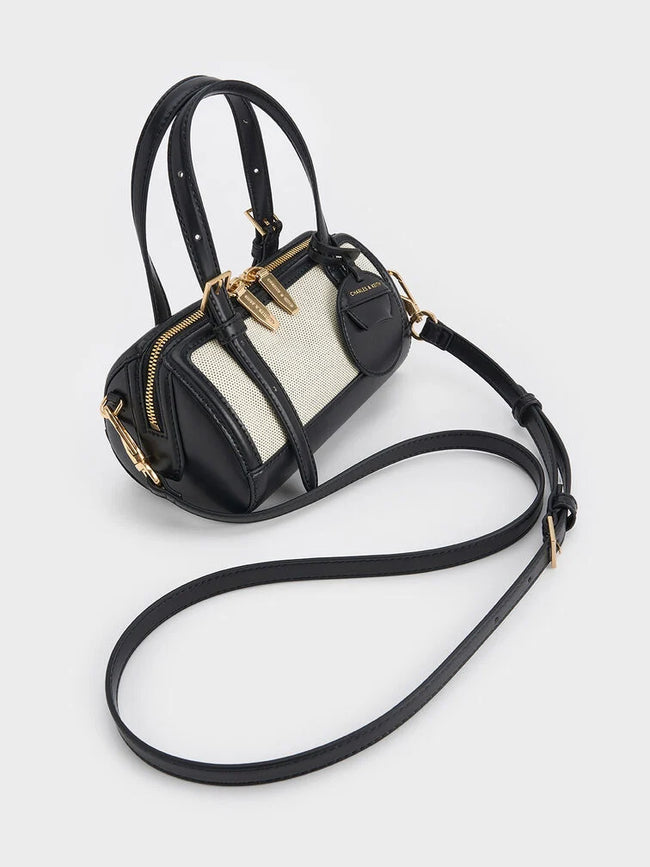 CHARLES & KEITH Women Enola Canvas Bowling Bag_Black