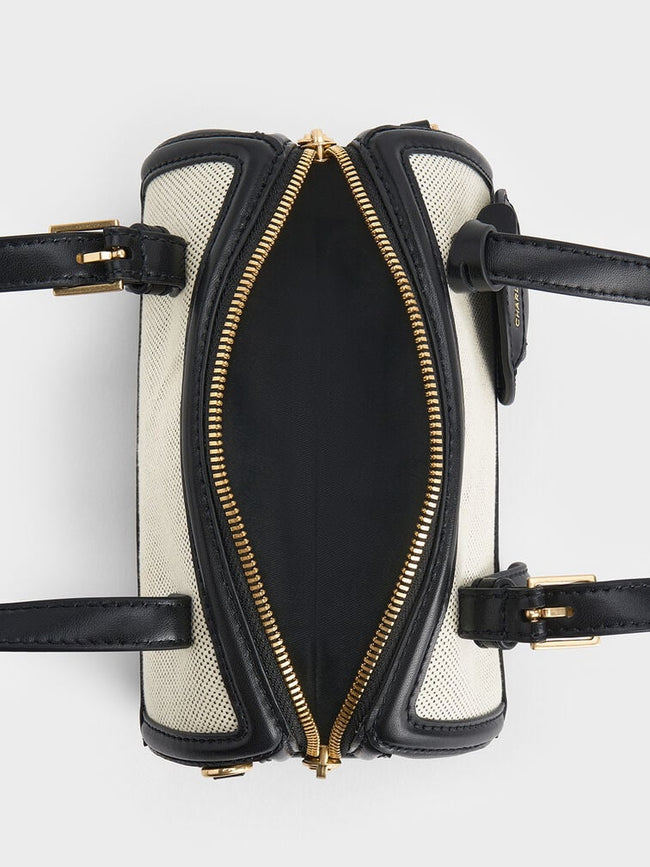 CHARLES & KEITH Women Enola Canvas Bowling Bag_Black
