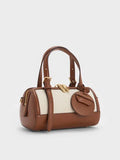 CHARLES & KEITH Women Enola Canvas Bowling Bag_Chocolate