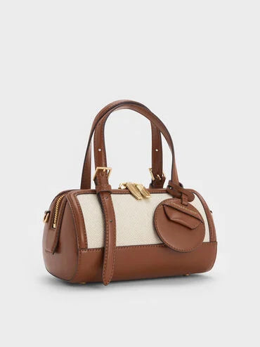 CHARLES & KEITH Women Enola Canvas Bowling Bag_Chocolate