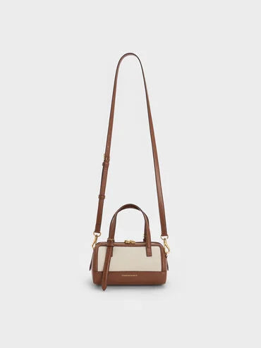 CHARLES & KEITH Women Enola Canvas Bowling Bag_Chocolate