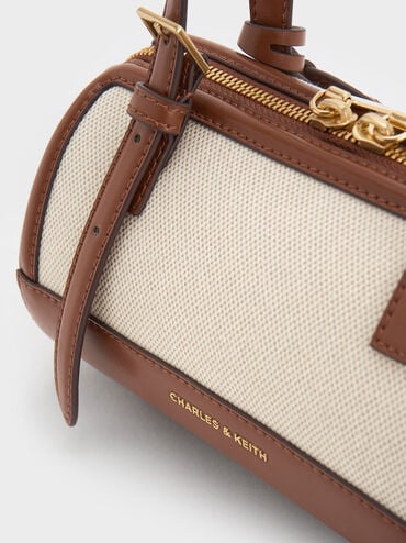 CHARLES & KEITH Women Enola Canvas Bowling Bag_Chocolate