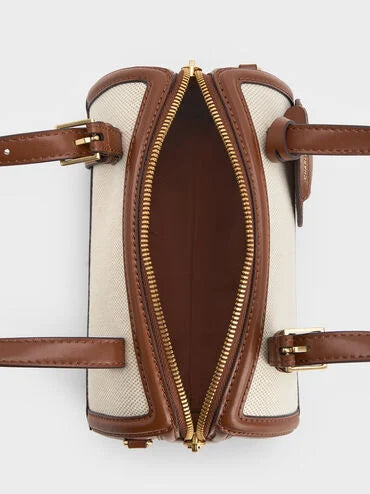 CHARLES & KEITH Women Enola Canvas Bowling Bag_Chocolate