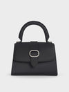 CHARLES & KEITH Satin Crystal-Buckle Top Handle Bag_Noir