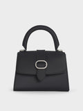 CHARLES & KEITH Satin Crystal-Buckle Top Handle Bag_Noir