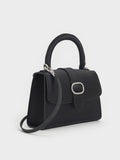 CHARLES & KEITH Satin Crystal-Buckle Top Handle Bag_Noir