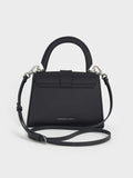 CHARLES & KEITH Satin Crystal-Buckle Top Handle Bag_Noir
