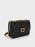 CHARLES & KEITH Neva Panelled Chain-Strap Crossbody Bag_Black