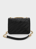 CHARLES & KEITH Neva Panelled Chain-Strap Crossbody Bag_Black