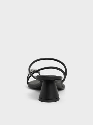 Metallic-Accent Strappy Toe-Ring Heeled Sandals_Black