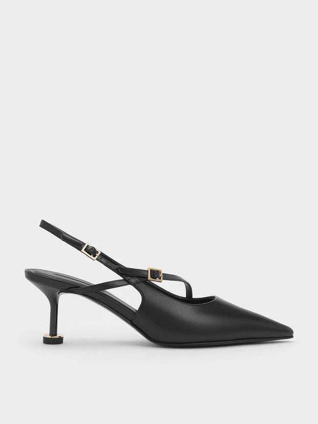Wynn Buckled Sculptural-Heel Slingback Pumps_Black