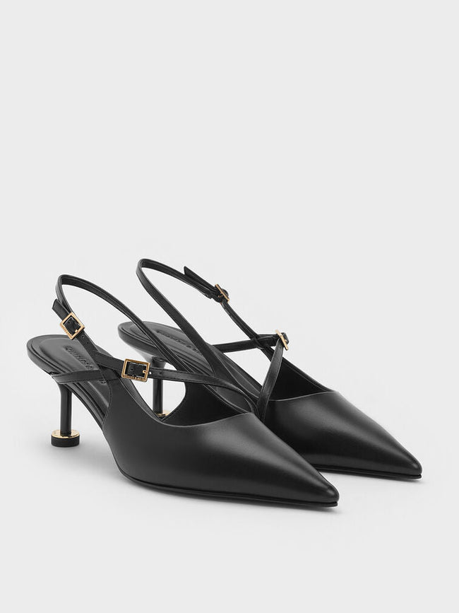 Wynn Buckled Sculptural-Heel Slingback Pumps_Black