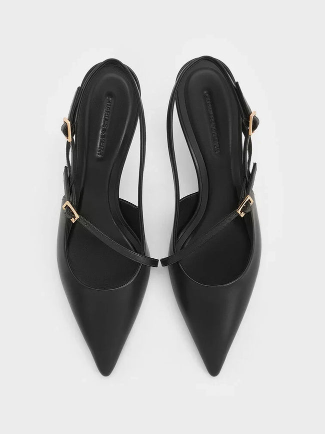 Wynn Buckled Sculptural-Heel Slingback Pumps_Black