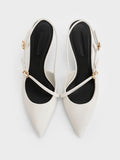 Wynn Buckled Sculptural-Heel Slingback Pumps_White