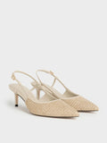 Raffia Pointed-Toe Slingback Pumps_Taupe