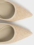 Raffia Pointed-Toe Slingback Pumps_Taupe