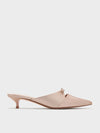 CHARLES & KEITH Crystal-Buckle Pointed-Toe Kitten-Heel Mules_Nude