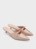 CHARLES & KEITH Crystal-Buckle Pointed-Toe Kitten-Heel Mules_Nude