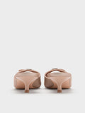 CHARLES & KEITH Crystal-Buckle Pointed-Toe Kitten-Heel Mules_Nude