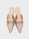 CHARLES & KEITH Crystal-Buckle Pointed-Toe Kitten-Heel Mules_Nude