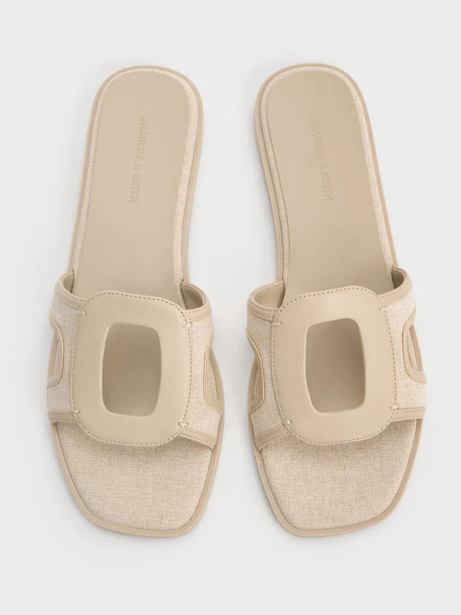 Easley Linen Cut-Out Slide Sandals_Taupe