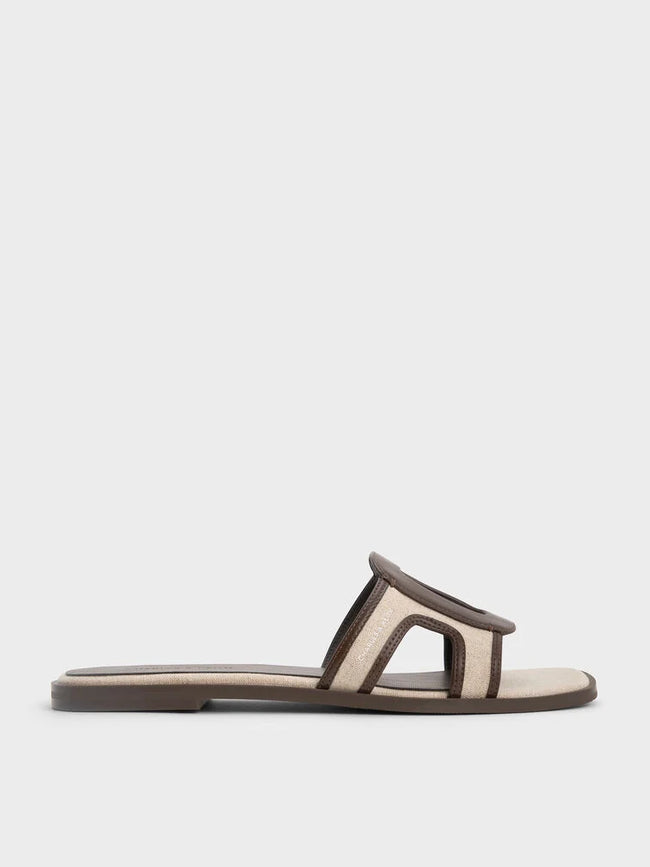 Easley Linen Cut-Out Slide Sandals_Dark Brown