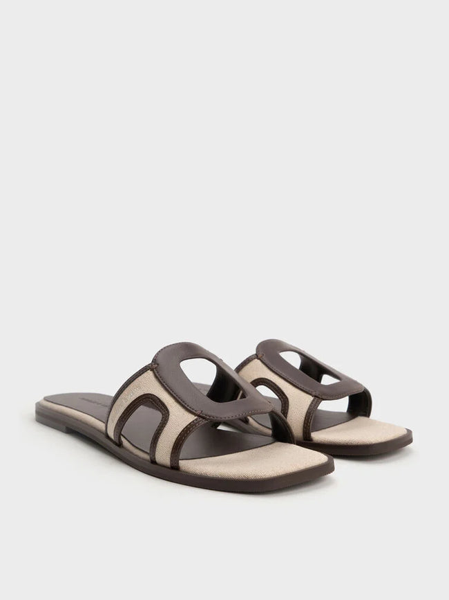 Easley Linen Cut-Out Slide Sandals_Dark Brown