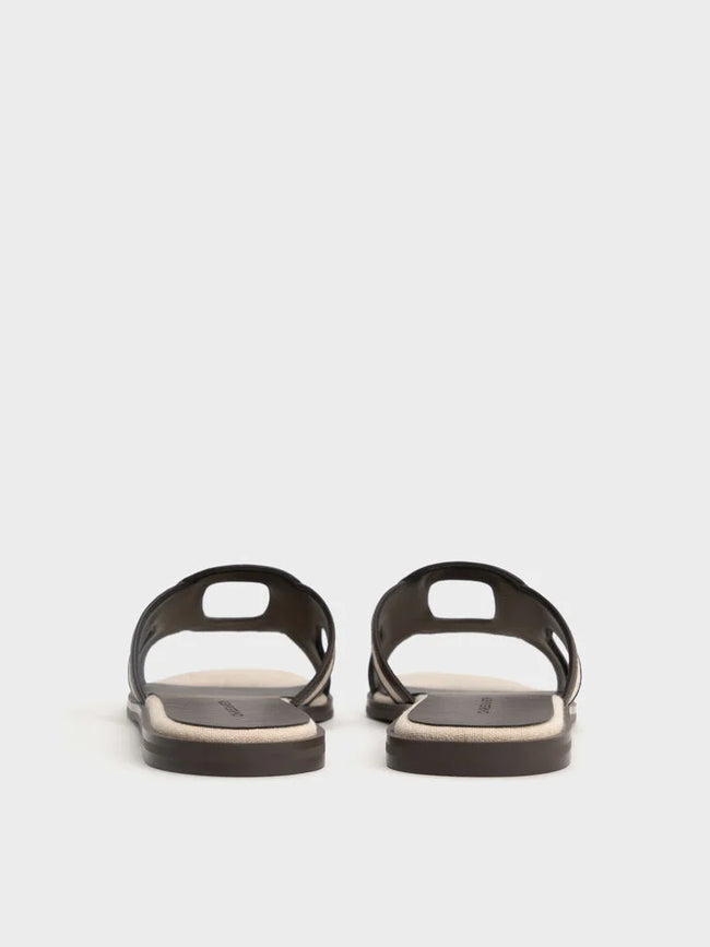 Easley Linen Cut-Out Slide Sandals_Dark Brown