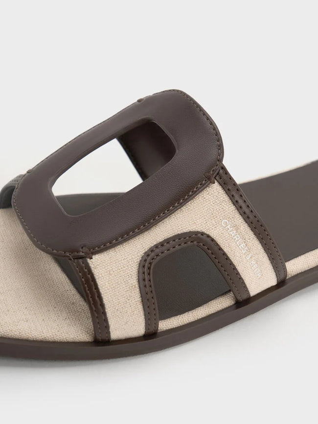 Easley Linen Cut-Out Slide Sandals_Dark Brown