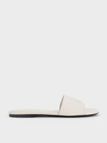 Perforated-Rose Motif Slide Sandals_Chalk