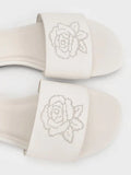 Perforated-Rose Motif Slide Sandals_Chalk