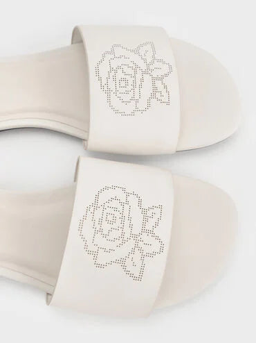Perforated-Rose Motif Slide Sandals_Chalk