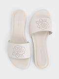 Perforated-Rose Motif Slide Sandals_Chalk
