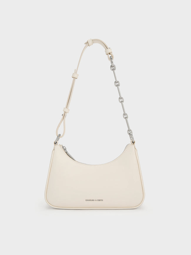 CHARLES & KEITH Women Lane Chain-Strap Shoulder Bag_Shell Grey