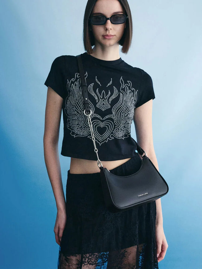 CHARLES & KEITH Women Lane Chain-Strap Shoulder Bag -Noir