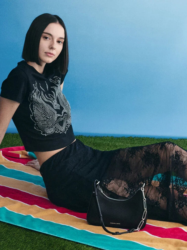 Lane Chain-Link Shoulder Bag_Noir