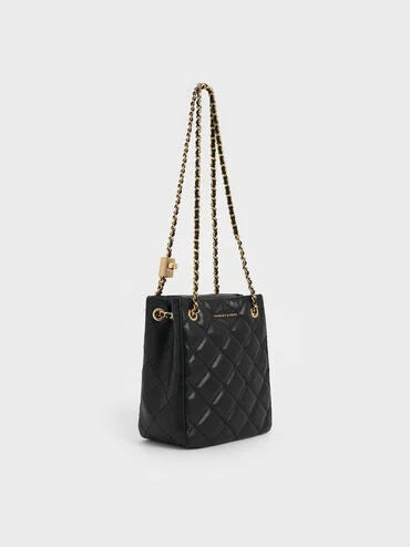 Alva Quilted Braided-Strap Shoulder Bag_Black