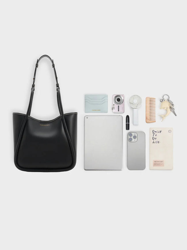 CHARLES & KEITH Women Mini Lyla Tubular Tote Bag -Black