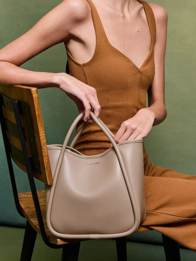 CHARLES & KEITH Women Mini Lyla Tubular Tote Bag -Taupe