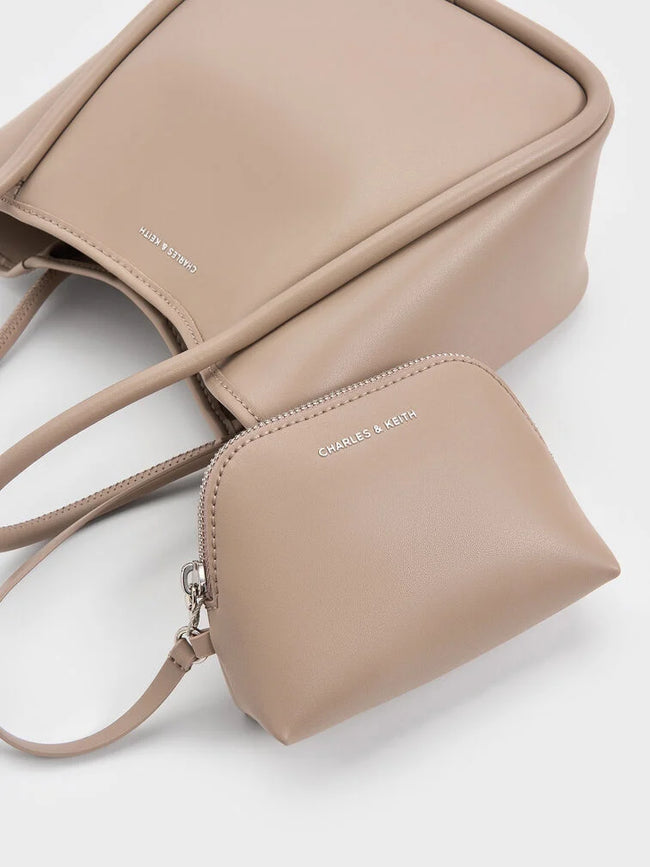 CHARLES & KEITH Women Mini Lyla Tubular Tote Bag -Taupe