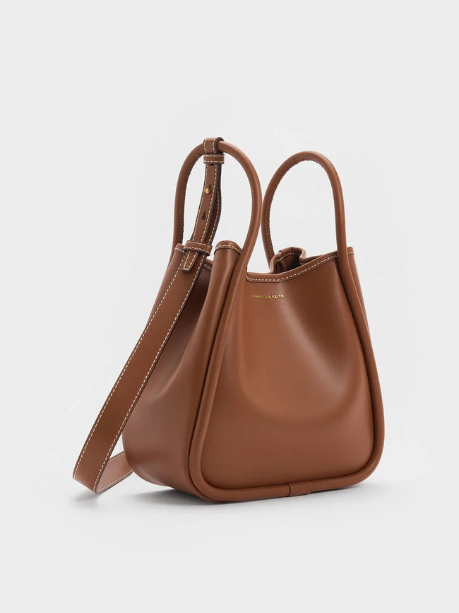 CHARLES & KEITH Women Mini Lyla Tubular Tote Bag - Chocolate -Chocolate