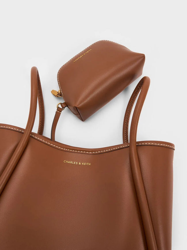 CHARLES & KEITH Women Mini Lyla Tubular Tote Bag - Chocolate -Chocolate