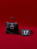 Satin Crystal-Buckle Belted Top Handle Bag_Noir