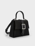 Satin Crystal-Buckle Belted Top Handle Bag_Noir