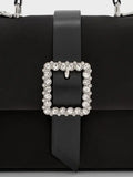 Satin Crystal-Buckle Belted Top Handle Bag_Noir